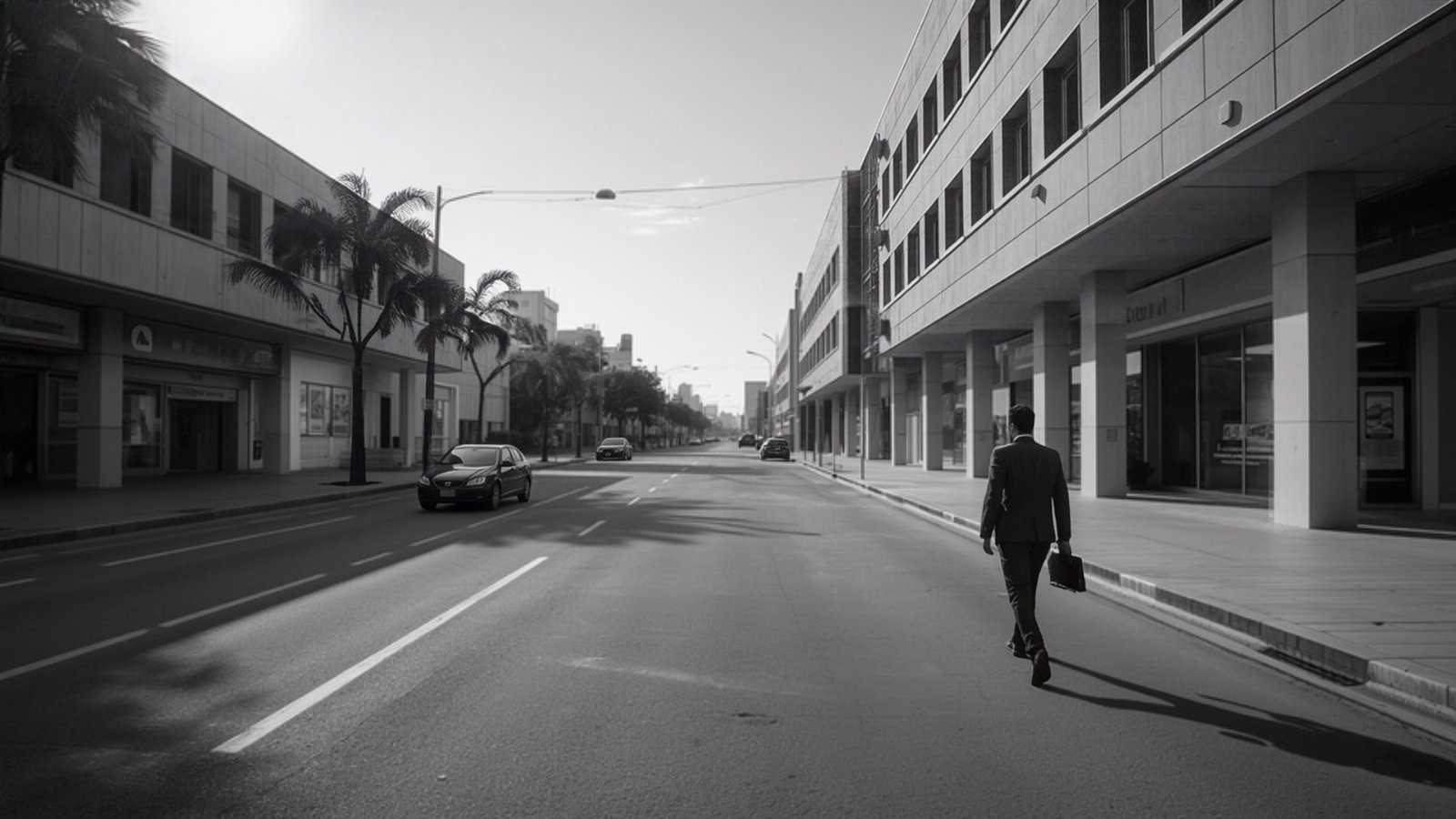 Empresário caminhando por uma avenida comercial de Maringá